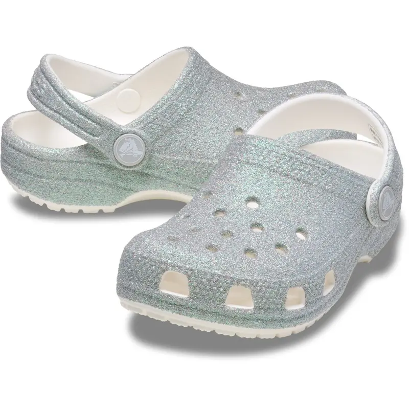 Crocs White Classic Iridescent Glitter Gloc 1