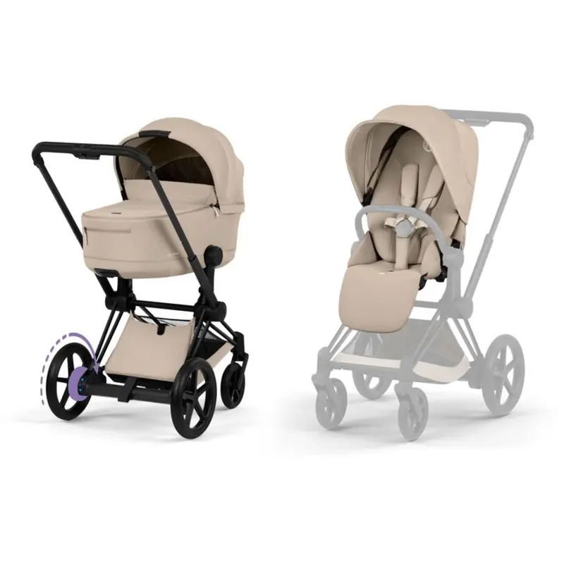 Cybex Cozy Beige/Beige Epriam Comfort Matt Black Inklusiv Foldbar Liggedel 1