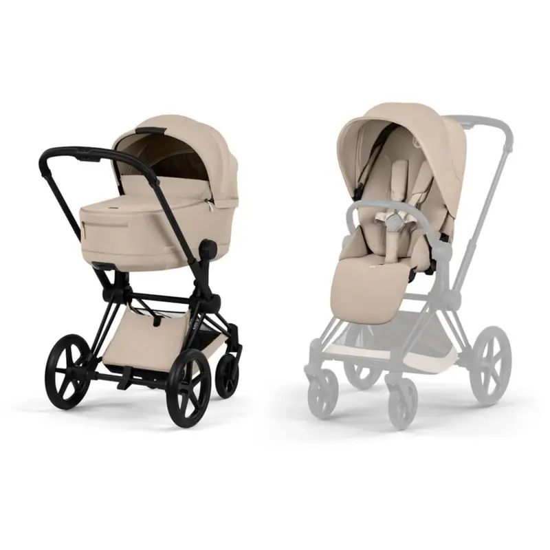 Cybex Cozy Beige/Beige Priam Comfort Matt Black Inklusiv Foldbar Liggedel 1
