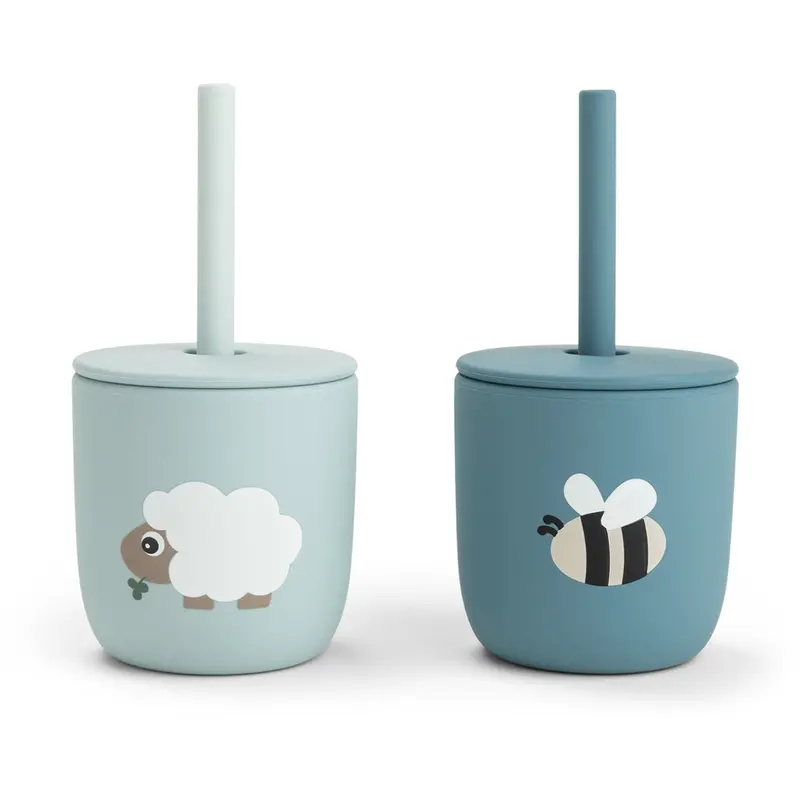 Donebydeer Tiny Farm Blue Silikone Sugerørskop 2-Pak 1