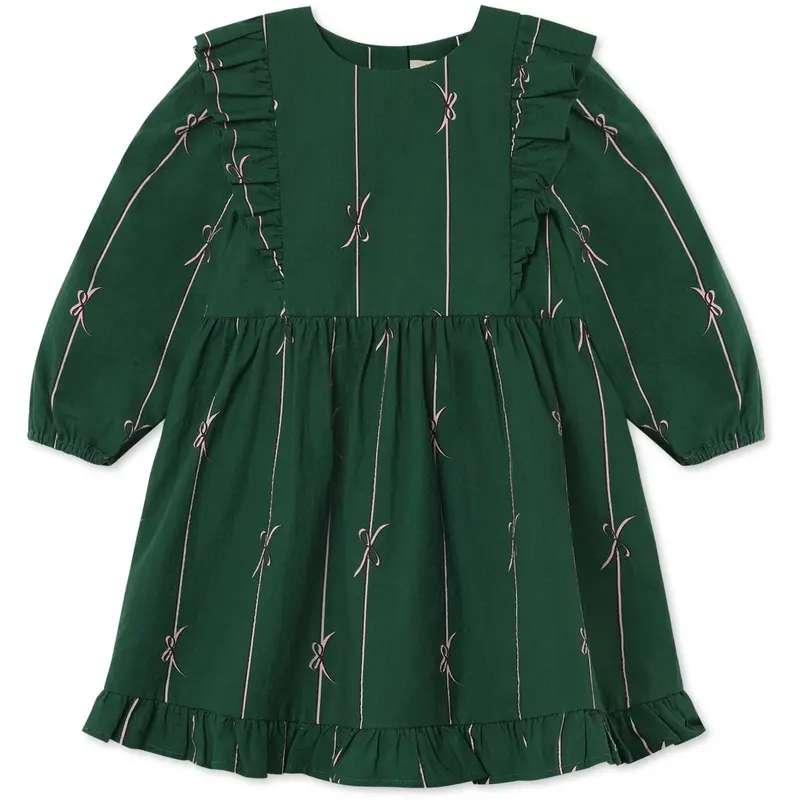 Fliink Hunter Green Bow Aop Bowie Ls Kjole 1