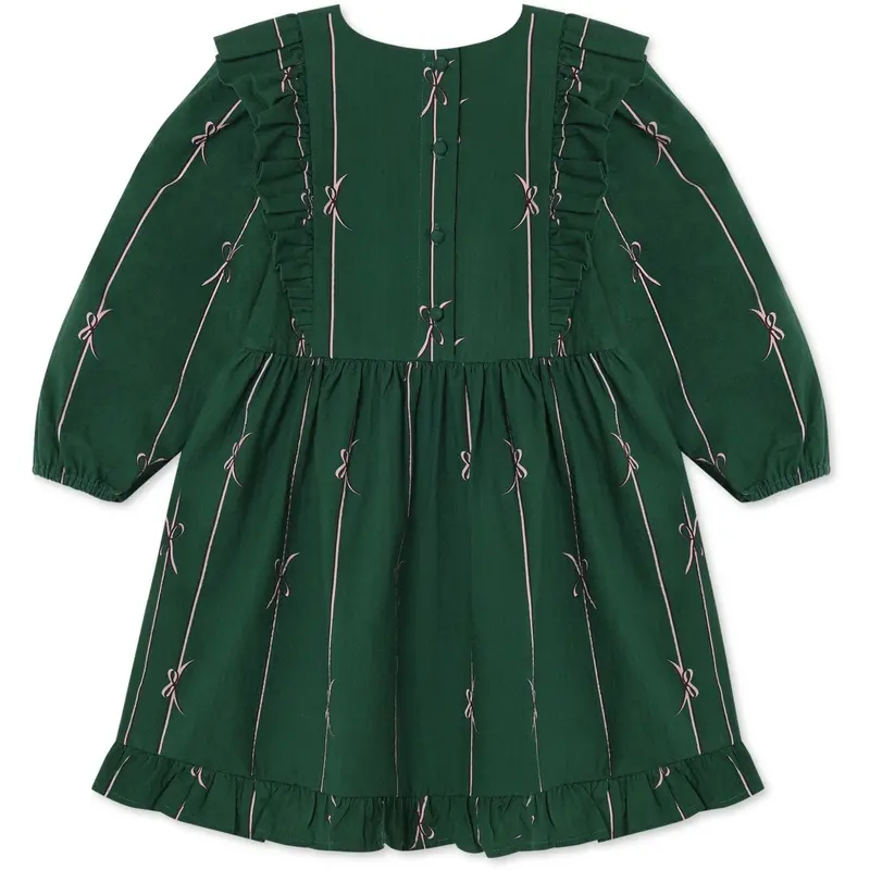 Fliink Hunter Green Bow Aop Bowie Ls Kjole 2