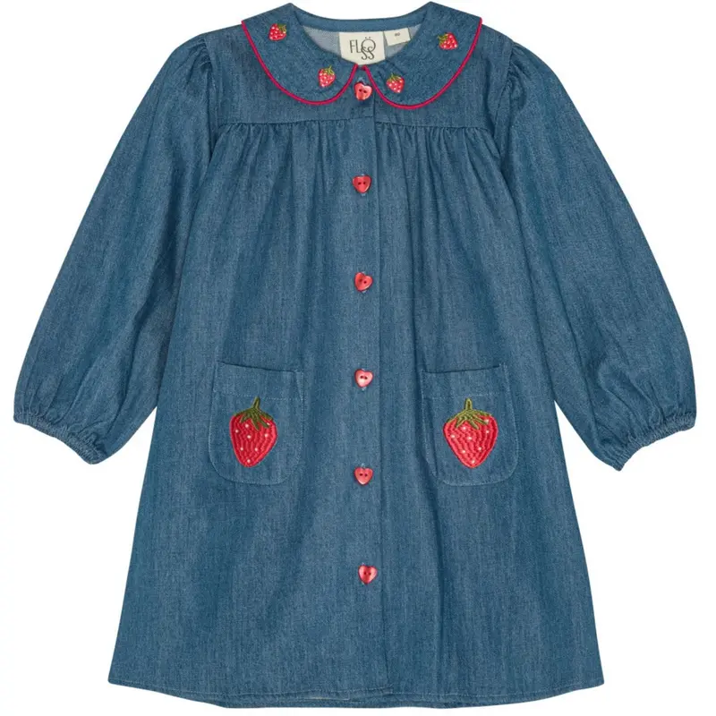 Flöss Mid Blue Strawberry Vilma Kjole 1