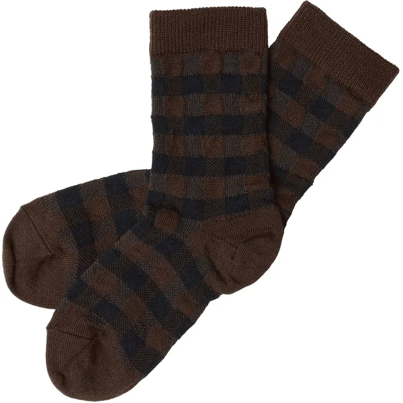 Fub Mocca/Dark Navy 2-Pak Check Strømper 1
