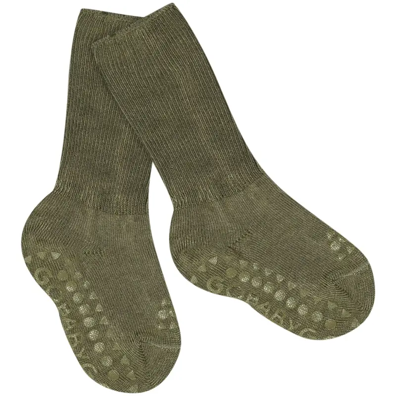 Gobabygo Deep Lichen Green Non-Slip Strømper Bambus 1