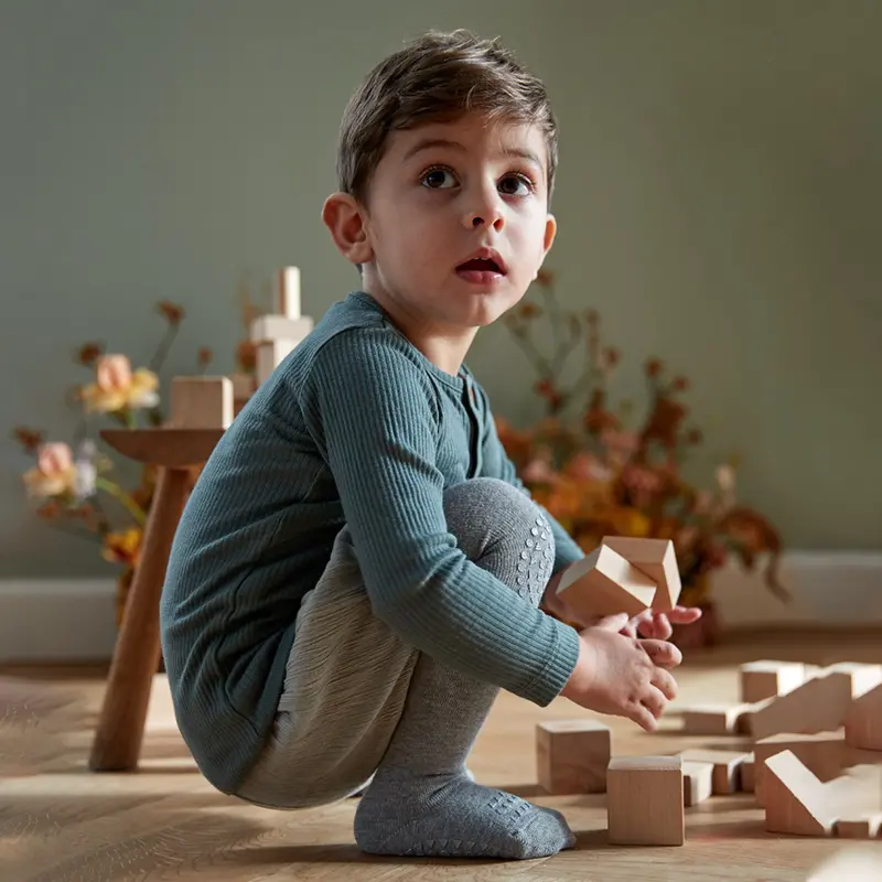 Gobabygo Grey Melange Crawling Strømpebukser Organic Bomuld 2