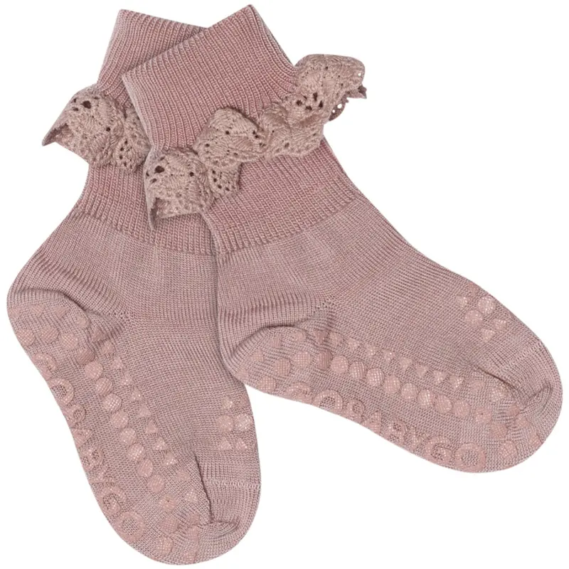 Gobabygo Rose Blush Non-Slip Strømper I Merino Uld Lace 1