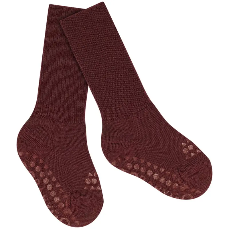 Gobabygo Wine Red Non-Slip Strømper I Merino Uld 1
