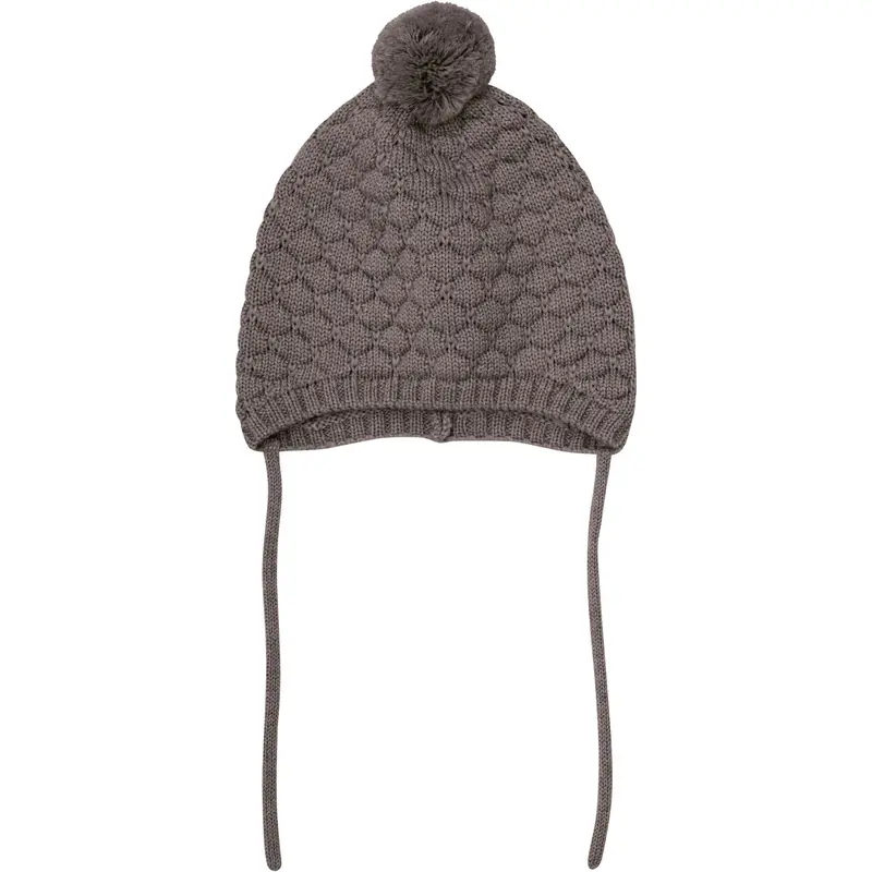 Huttelihut Brown Melange Bonnet Uld Strik Pompom 1