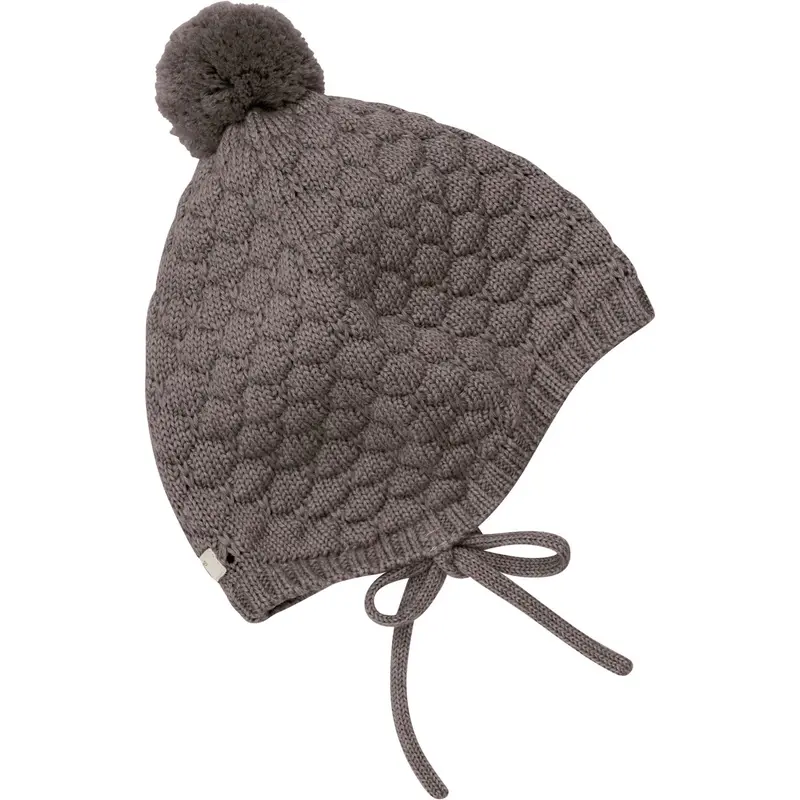 Huttelihut Brown Melange Bonnet Uld Strik Pompom 3
