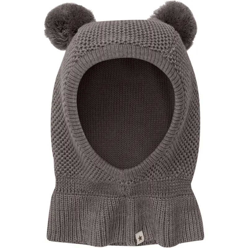 Huttelihut Brown Melange Elefanthue Windstop Pompoms 1