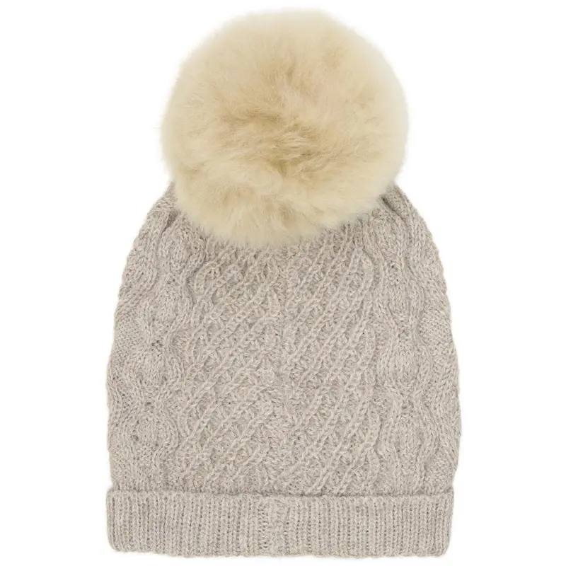Huttelihut Camel Melange Hue Uld Strik Alpaca Pompom 3