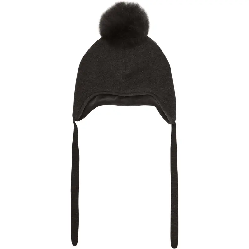 Huttelihut Dark Brown Melange Bonnet Uld Alpaca Pompom 1