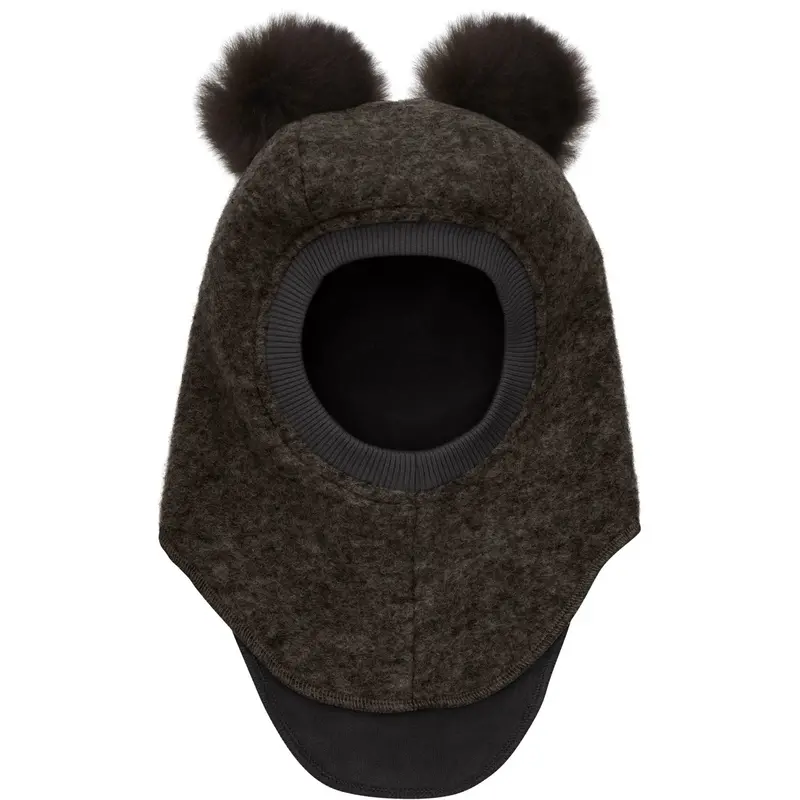 Huttelihut Dark Brown Melange Elefanthue Uld Alpaca Pompoms 1