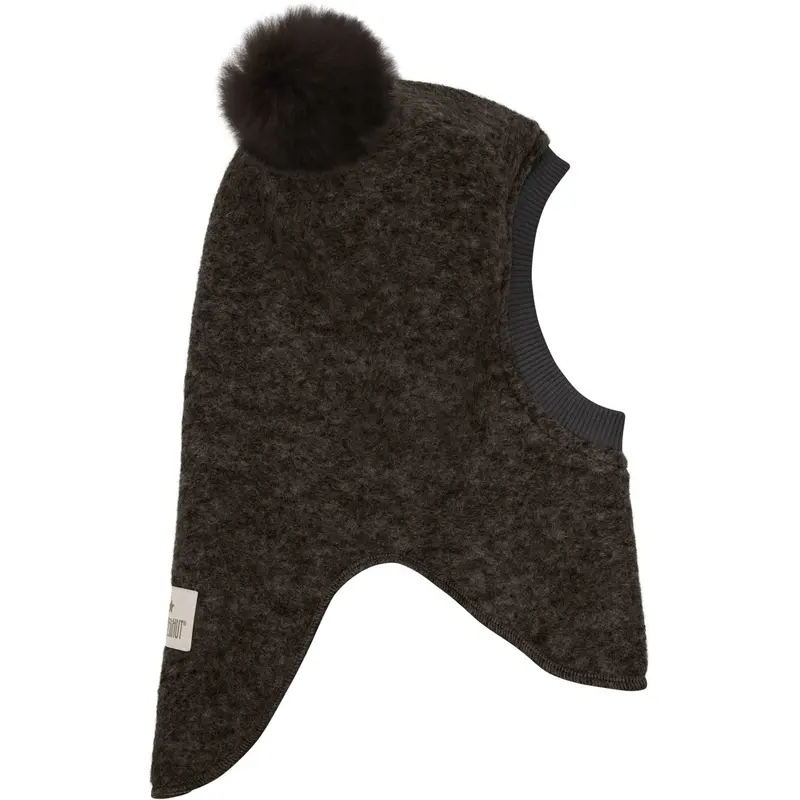 Huttelihut Dark Brown Melange Elefanthue Uld Alpaca Pompoms 3