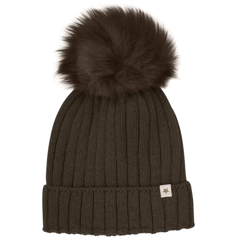 Huttelihut Dark Brown Melange Hue Strik Alpaca Pompom 1