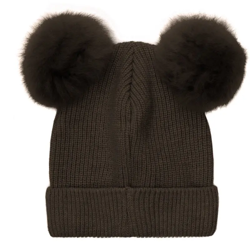 Huttelihut Dark Brown Melange Hue Strik Alpaca Pompoms 4