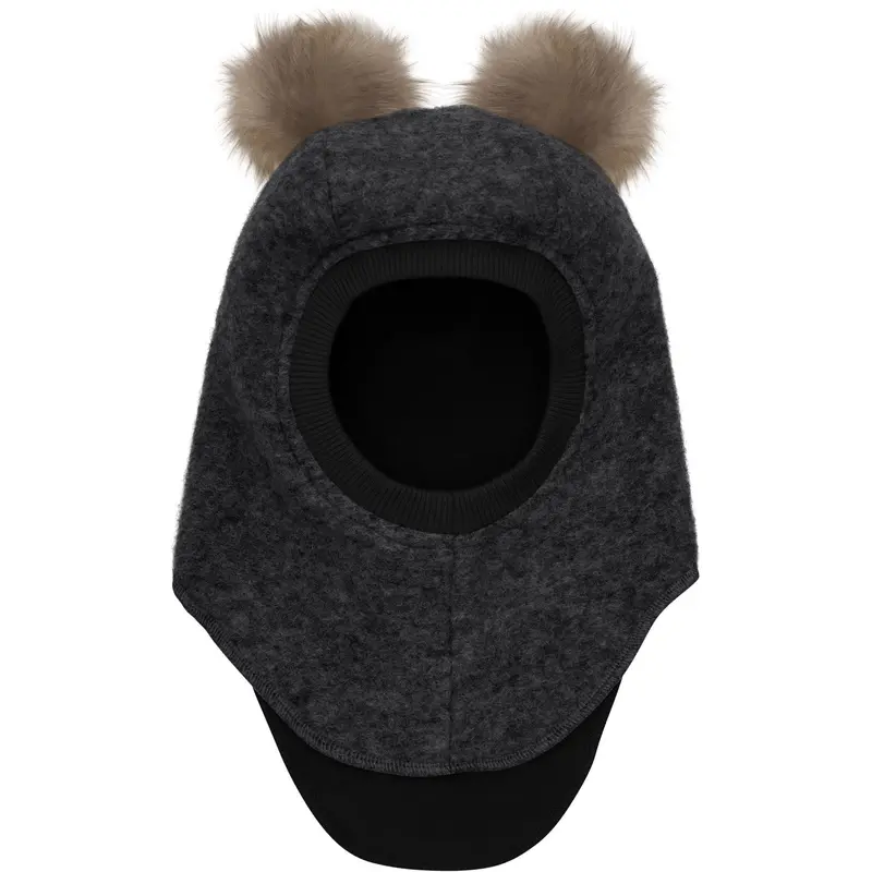 Huttelihut Dark Grey Melange Elefanthue Uld Alpaca Pompoms 1