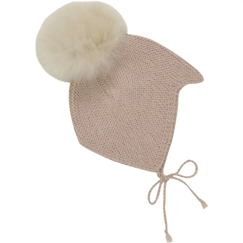 Huttelihut Mahogany Rose Bonnet Uld Strik Alpaca Pompom 1
