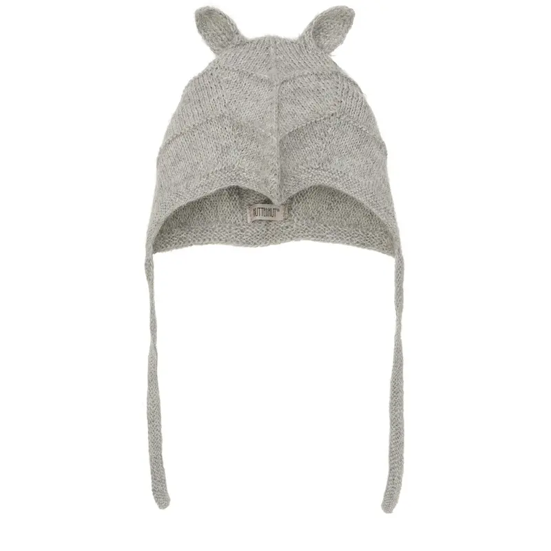 Huttelihut Medium Grey Melange Bonnet Ears Alpaca Uld Strik 1