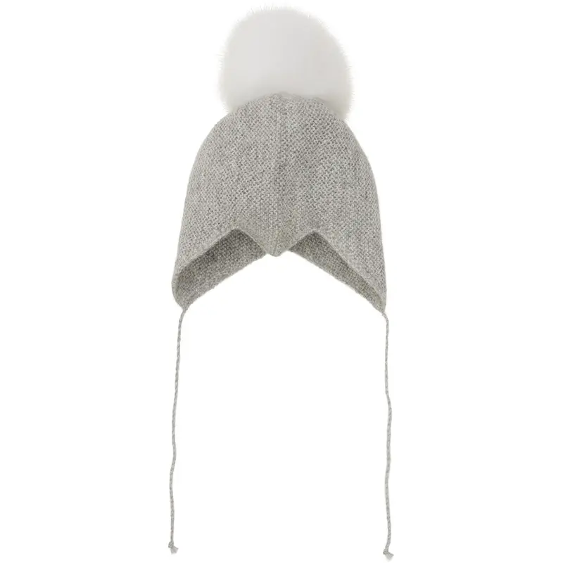 Huttelihut Medium Grey Melange Bonnet Uld Strik Alpaca Pompom 1