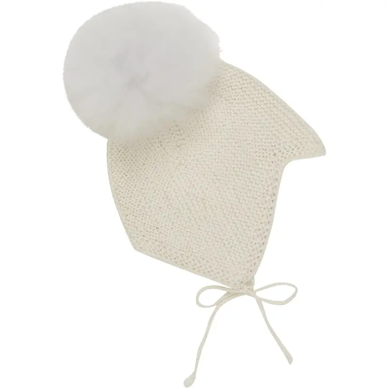 Huttelihut Off-White Bonnet Uld Strik Alpaca Pompom 1