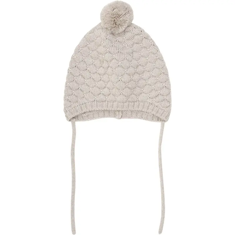 Huttelihut Sand Melange Bonnet Uld Strik Pompom 1