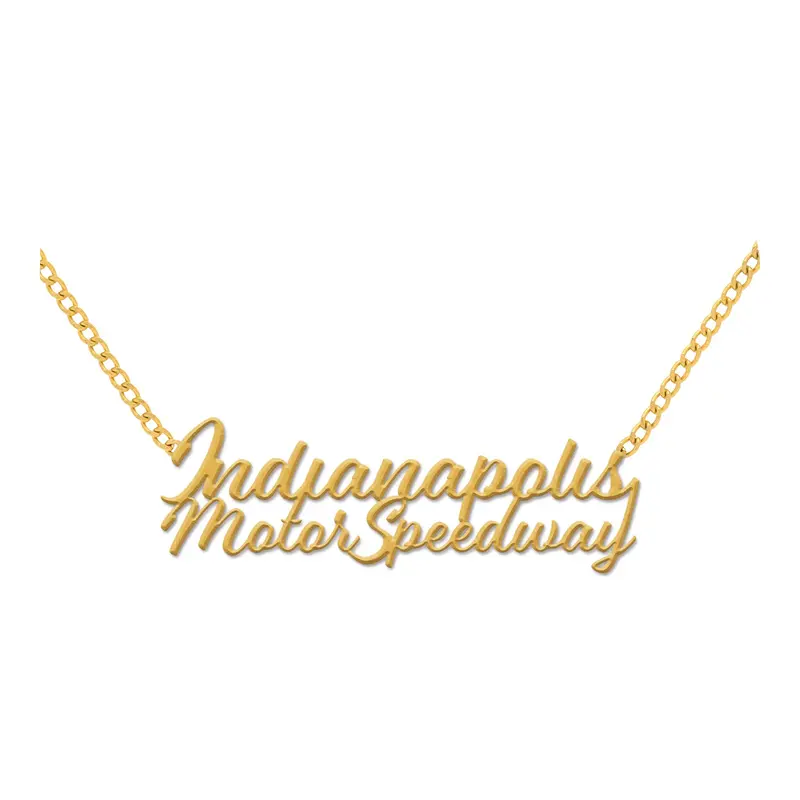 Indianapolis Motor Speedway Cursive Name Gold Necklace 1