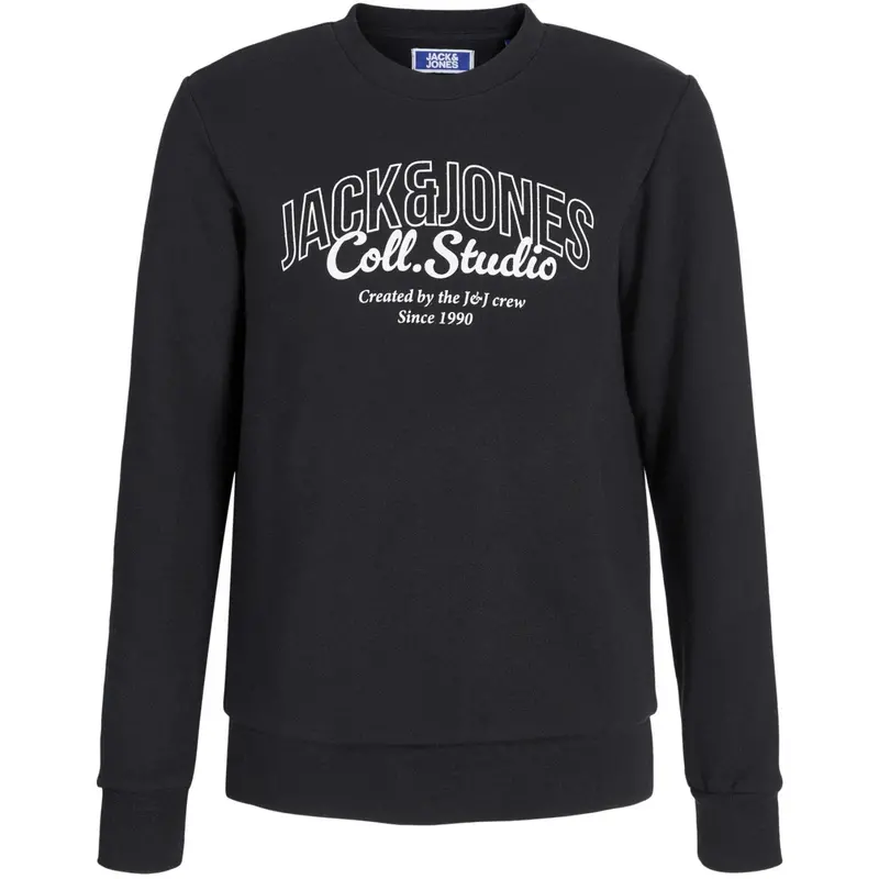 Jack & Jones Junior Black Big Print Jjmakoto Sweat Crew Neck Jnr 1