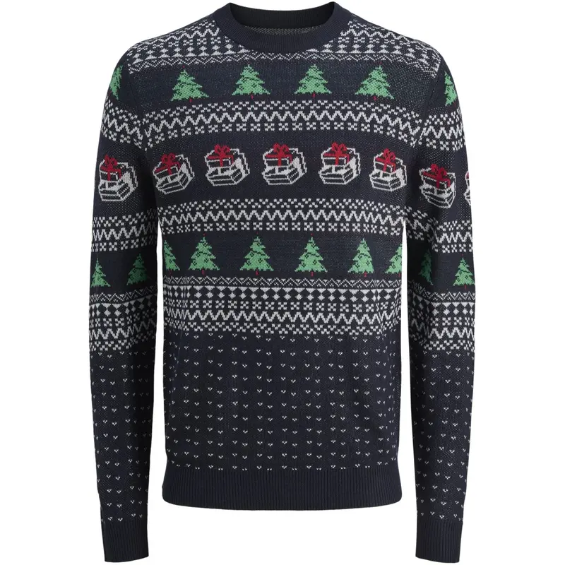 Jack & Jones Junior Sky Captain W. Holly Green Jjxmas Andrew Strik Crew Neck Jnr 1