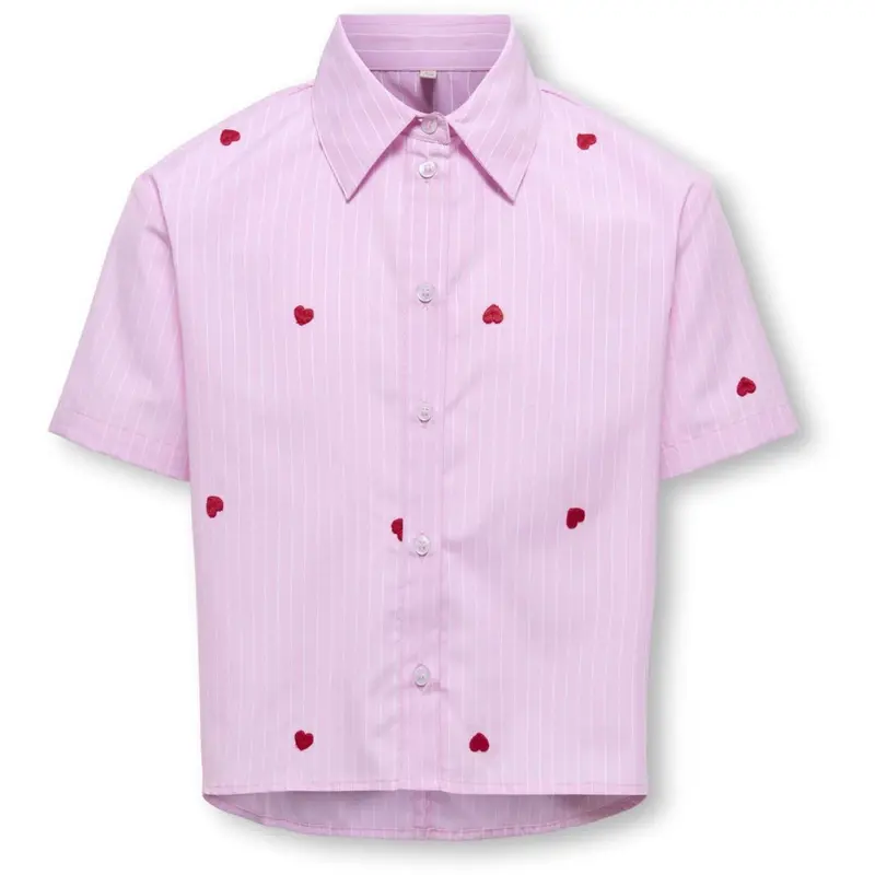 Kids Only Begonia Pink Cloud Dancer/Emb Red Hearts Kognew Lina Ss Stripe Emb Skjorte Wvn 1