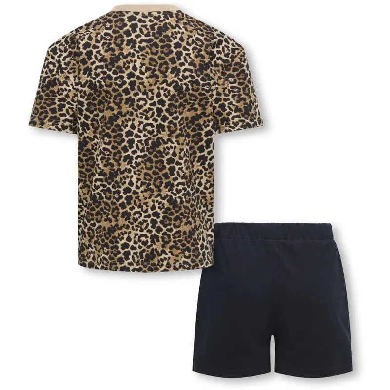 Kids Only Black Tee Aop Leo/Shorts Solid Kogrila Nightwear Aop Top/Shorts Sæt Jrs 3