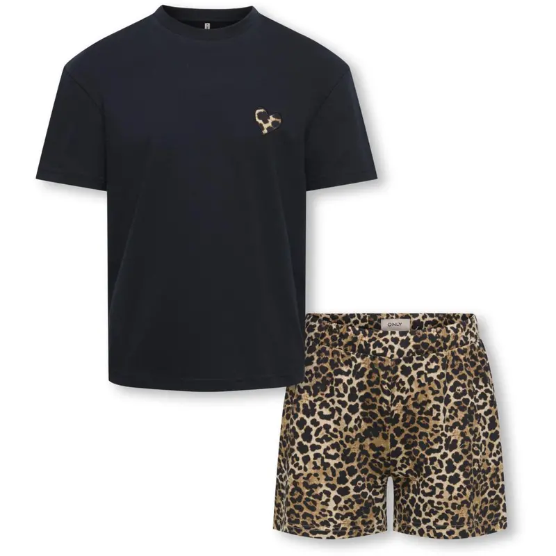 Kids Only Black Tee Solid/Shorts Aop Leo Kogrila Nightwear Aop Top/Shorts Sæt Jrs 1