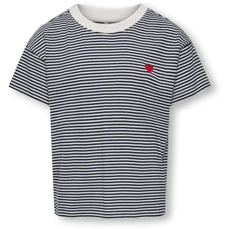 Kids Only Cloud Dancer Sky Captain Y/D Stripes/ Red Heart Kogpisa Maiken Life Crop Ss Onl Jrs Noos 1