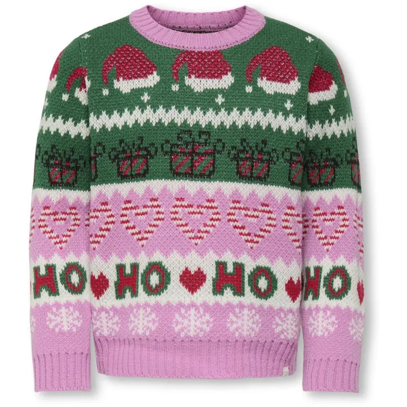 Kids Only Fuchsia Pink W. Green Jacket/Cd/Salsa/Black Kmghoho X-Mas Ls Pullover Knt 1