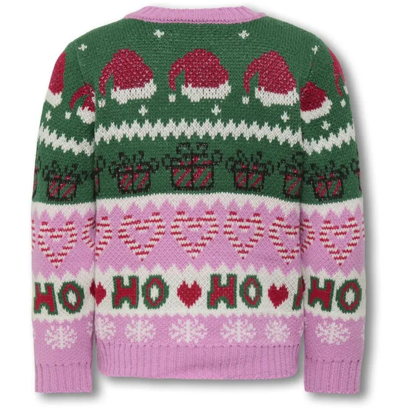 Kids Only Fuchsia Pink W. Green Jacket/Cd/Salsa/Black Kmghoho X-Mas Ls Pullover Knt 3