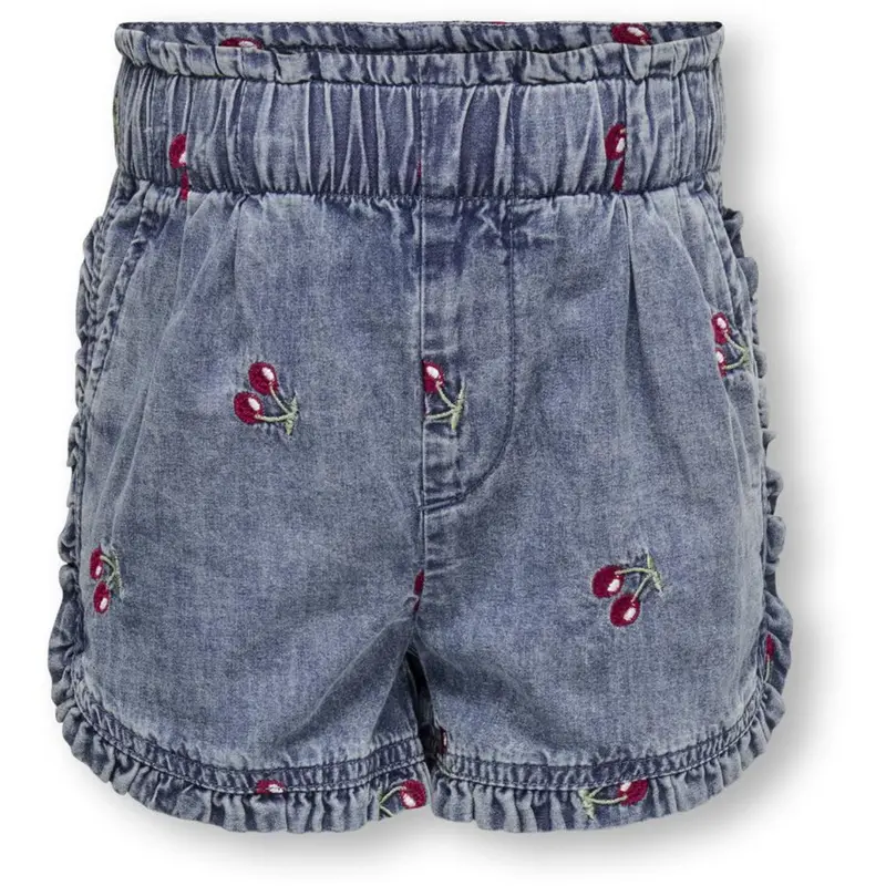 Kids Only Mini Medium Blue Denim Cherry Embroidery Dandy Cherry Flæse Denim Shorts 1