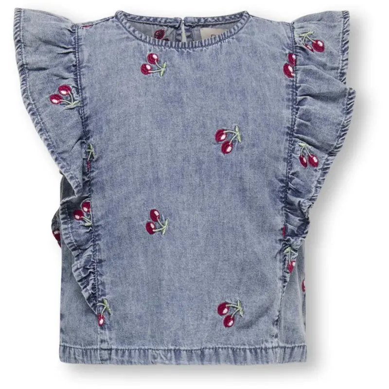 Kids Only Mini Medium Blue Denim Cherry Embroidery Dandy Flæse Cherry Top Denim 1