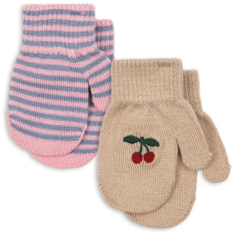 Konges Sløjd Cherry/Stripe 2 Pak Filla Vanter 1