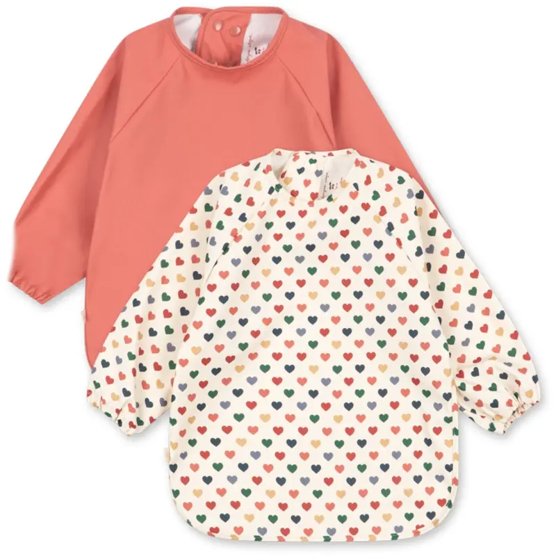 Konges Sløjd Coeur Colore/Faded Rose 2 Pak Dinner Hagesmæk Med Ærmer 1