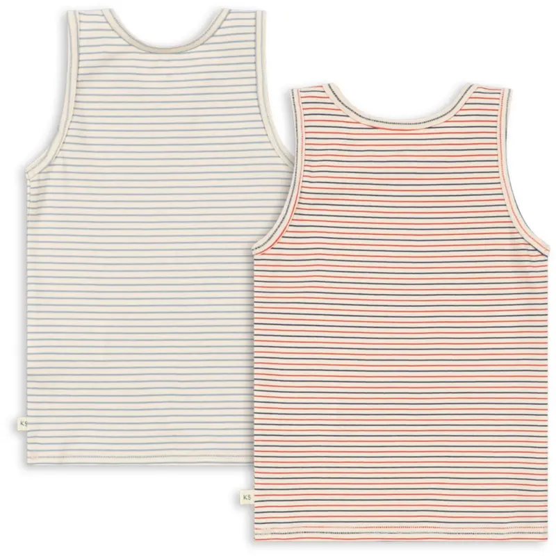 Konges Sløjd Stripe Bluie/Stripe Tricolore Petit Basic 2 Pak Tank Tops Gots 3