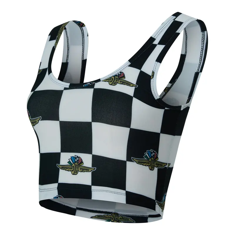 Ladies Wing Wheel Flag Checkered Mosaic Crop Top 1
