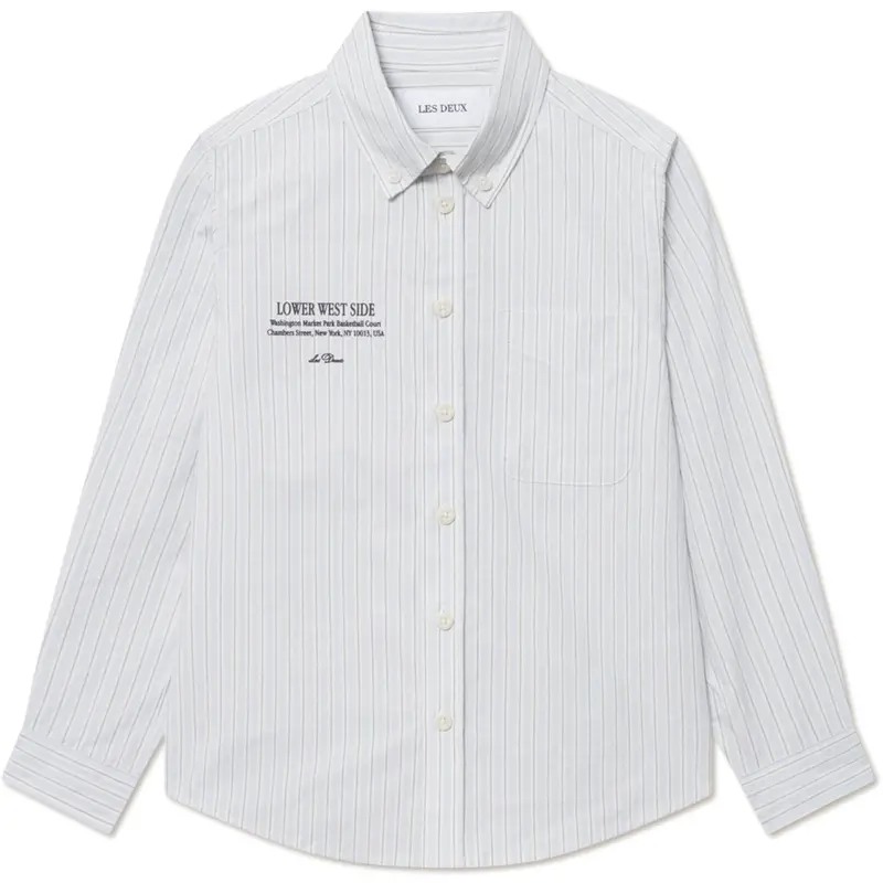 Les Deux Kids Xenon Blue Kent Print Stripe Poplin Skjorte Kids 1