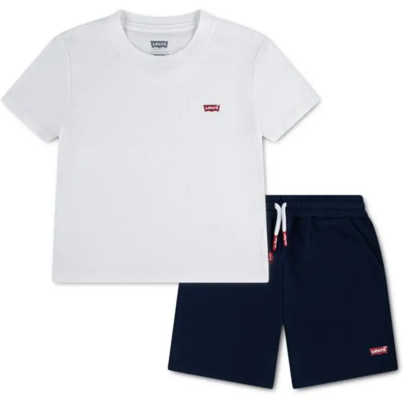 Levi's Bright White Lvb Batwing T-Shirt & Strik Shorts Sæt 1