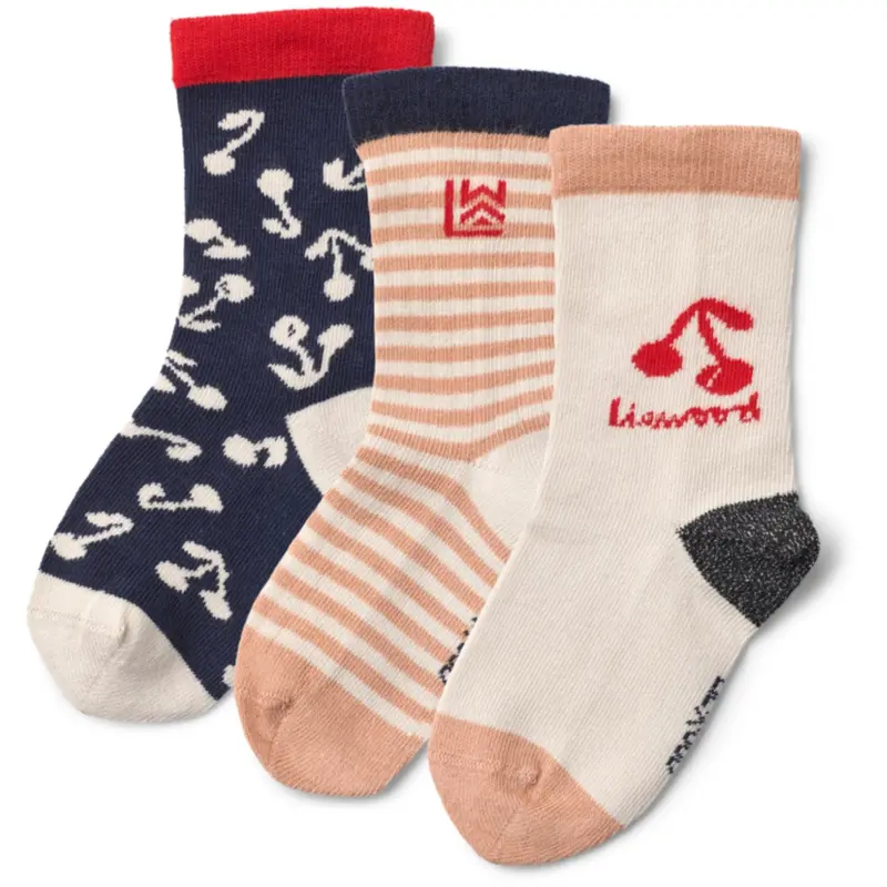 Liewood Cherry Blossom / Classic Navy Silas Strømper 3-Pak 1