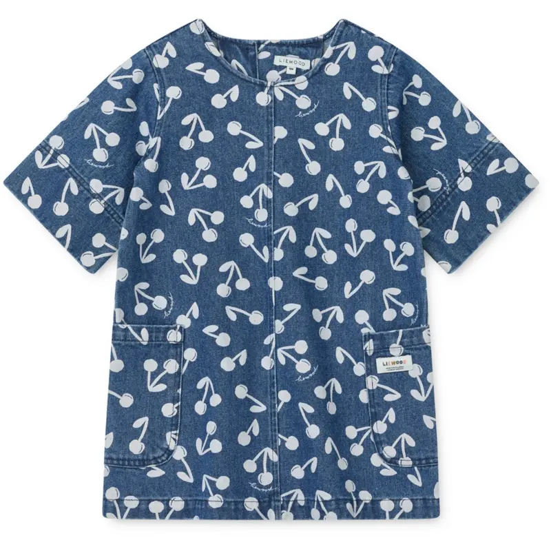Liewood Cherry Blossom / Medium Blue Denim Angelica Ss Printed Denim Kjole 1