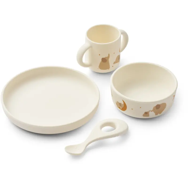Liewood Elephant / Creme De La Creme Vivi Printed Tableware Sæt 1