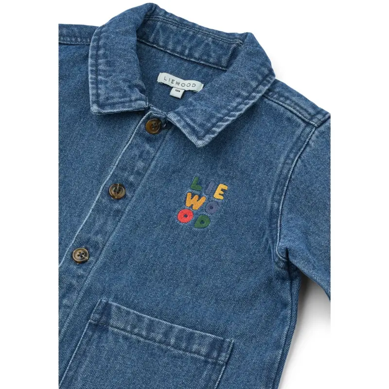 Liewood Medium Blue Denim Kinsley Placement Denim Overshirt 2