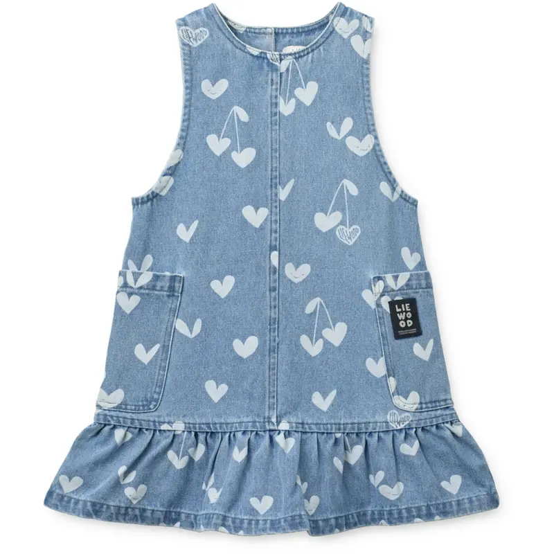 Liewood Sweethearts / Light Blue Denim Angelica Printed Denim Flæse Kjole 1