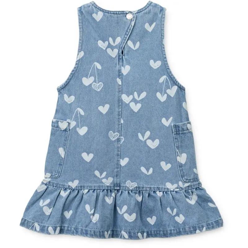 Liewood Sweethearts / Light Blue Denim Angelica Printed Denim Flæse Kjole 3